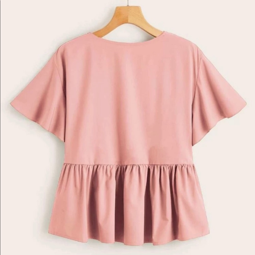 Pink Button Ruffle Hem Blouse - Picture 2 of 4
